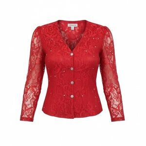 VTG 80s After Dark Red Lace Cocktail Party Evening Costume Jacket Top Medium